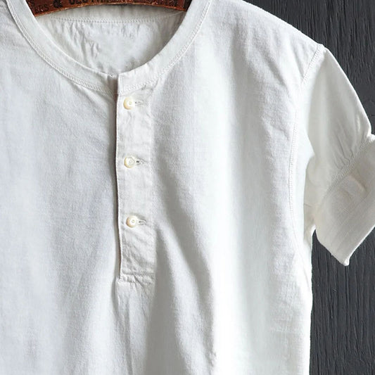 Vintage Cotton Classic Black Short Sleeve Henley Tee